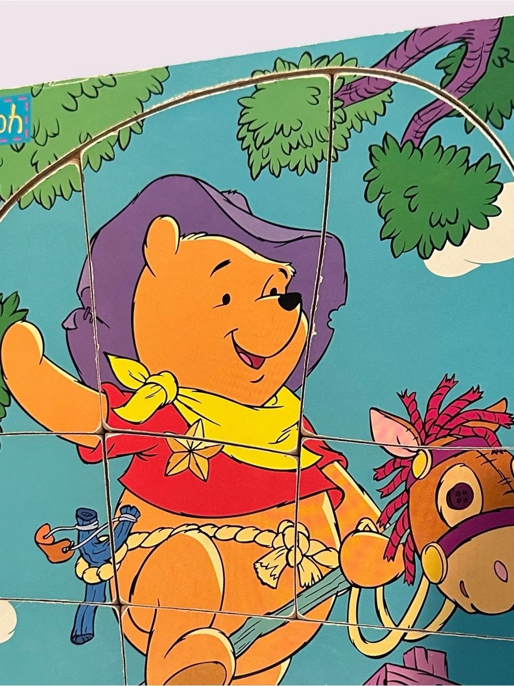 Vintage Mattel Winnie the Pooh Kids Wooden Puzzle Cowboy Western Theme